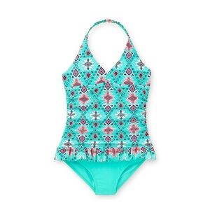 Wonder Nation Swim Halter Neck Swimsuit Turquoise and Pink Size XS (4-5)
